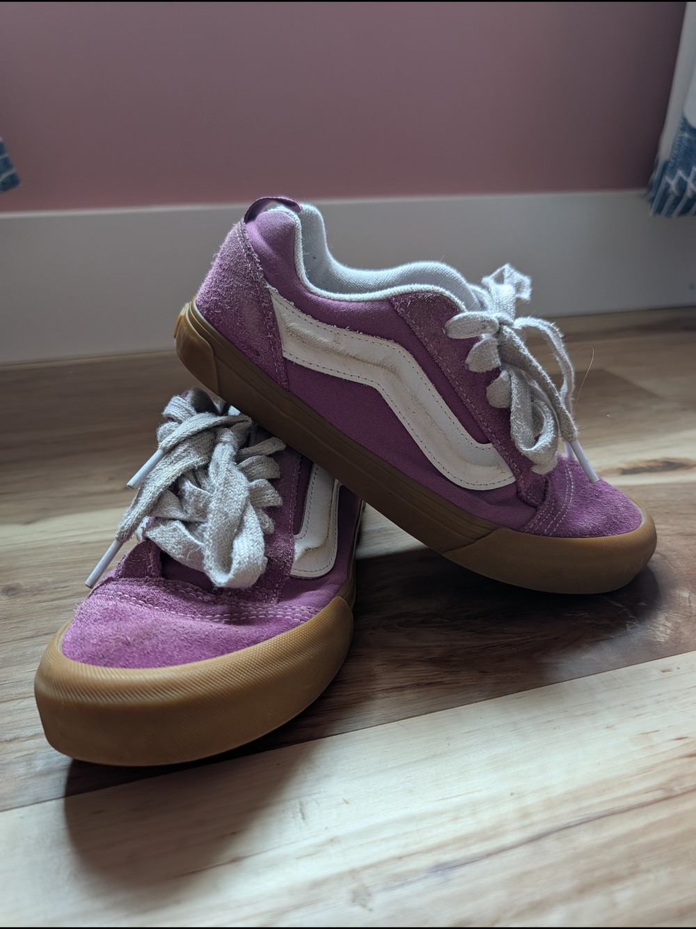 Kids Vans Purple Suede Low-Top Sneakers with White Stripe